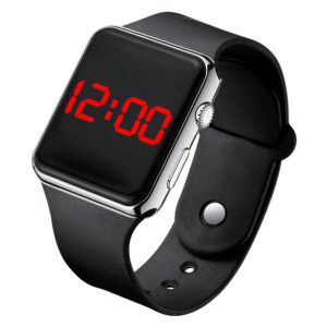 Square LED digital watch with rectangular dial and PVC strap - Main product view