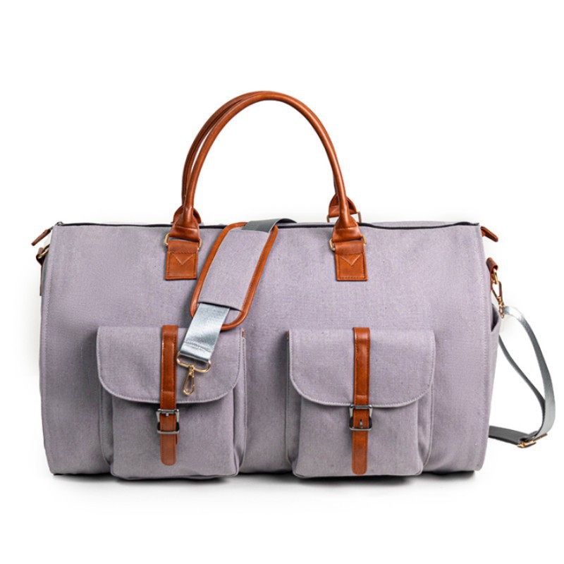 Portable folding PU leather travel bag with 36–55L capacity - Gray-56cmu00d733cmu00d732cm