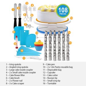 1 Set 11in Rotating Cake Turntable 108Pcs Cake Decorating Supplies Kit Revolving Cake Table Stand Base Baking Tools - Main pr