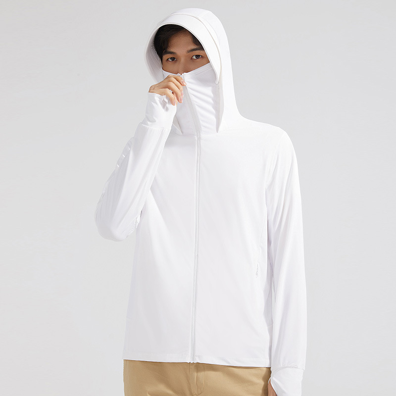 Big-brim hooded face-cover sun-protective clothing - Men's Jade White-L