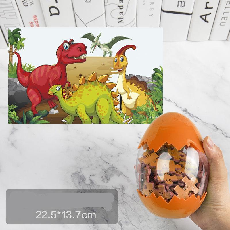 60-piece dinosaur egg puzzle set in dinosaur egg packaging - Main product view