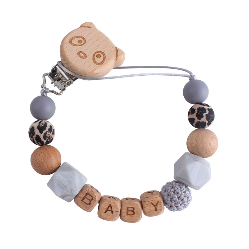 Cartoon animal beech baby pacifier clip in assorted colors - Gray