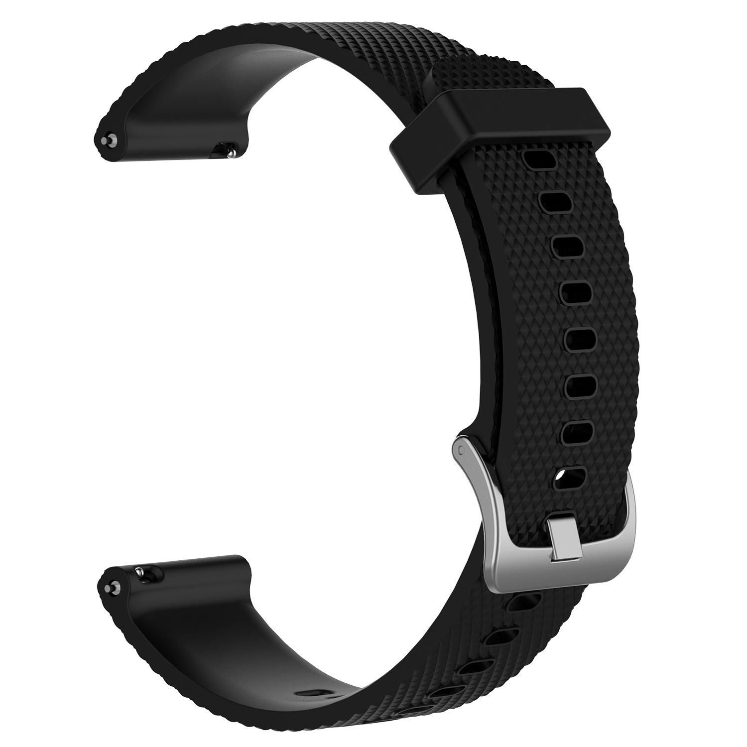 Textured 20mm silicone sports watch strap with steel buckle - Black-Plus Size 20mm Width