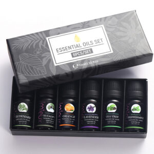Six-piece 10ml herbal aromatherapy essential oil set with tea tree, mint, sweet orange, eucalyptus, rosemary, and lavender - 
