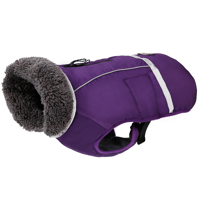 Reflective waterproof warm dog vest for large dogs - Purple-M