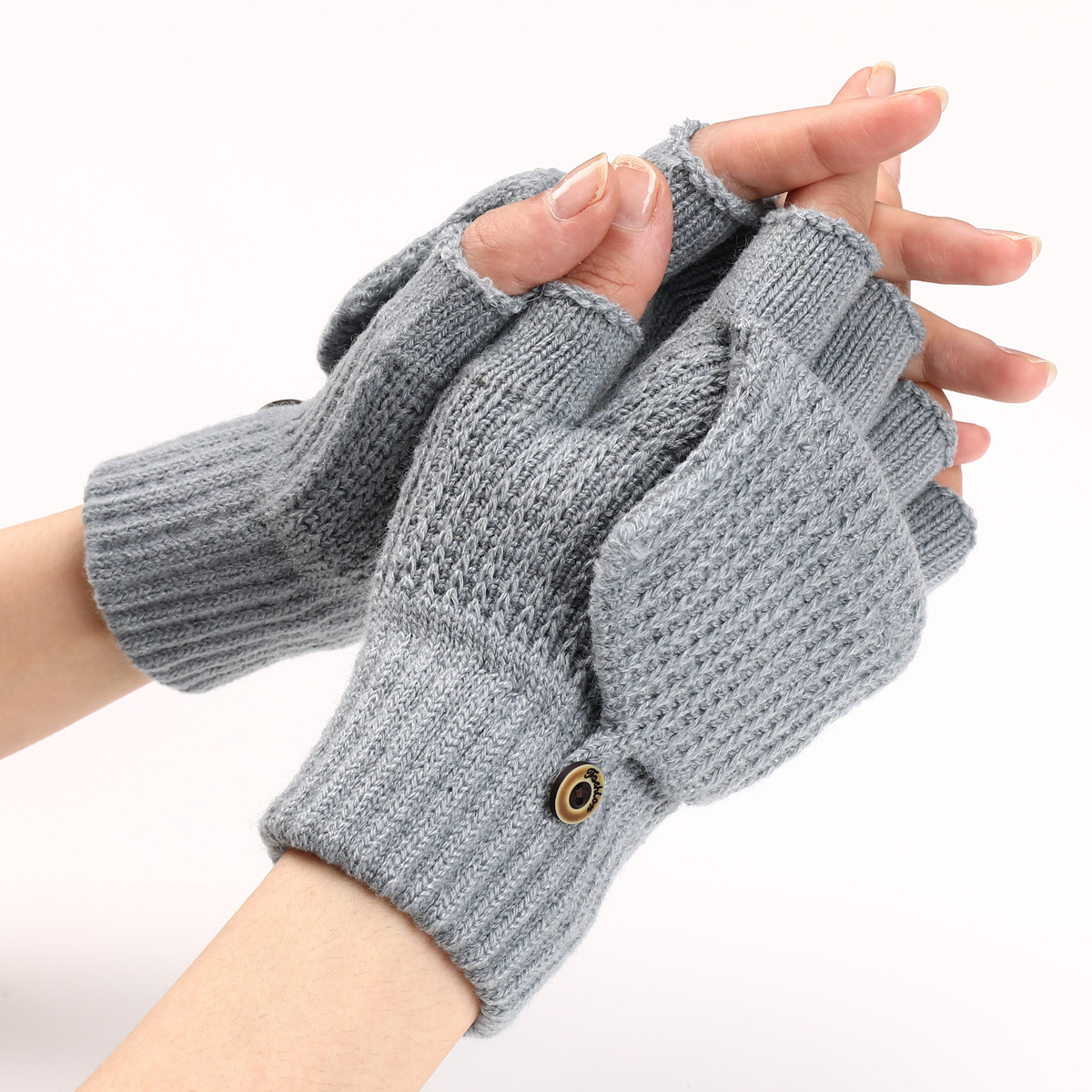 Striped jacquard knitted warm gloves in assorted colors - Light Gray-Free Size