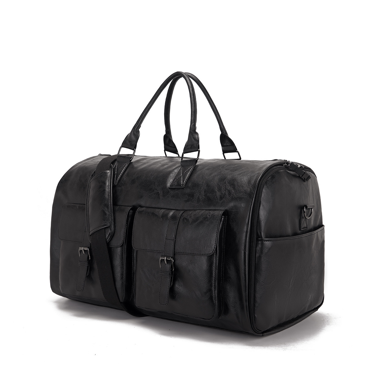 Portable PU garment bag in black or brown for travel - Black