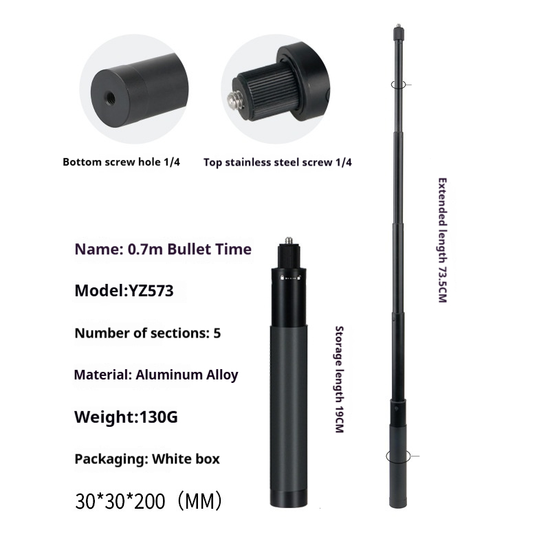 360 selfie stick with rotating handle and length options - 0.7 M Twist Type
