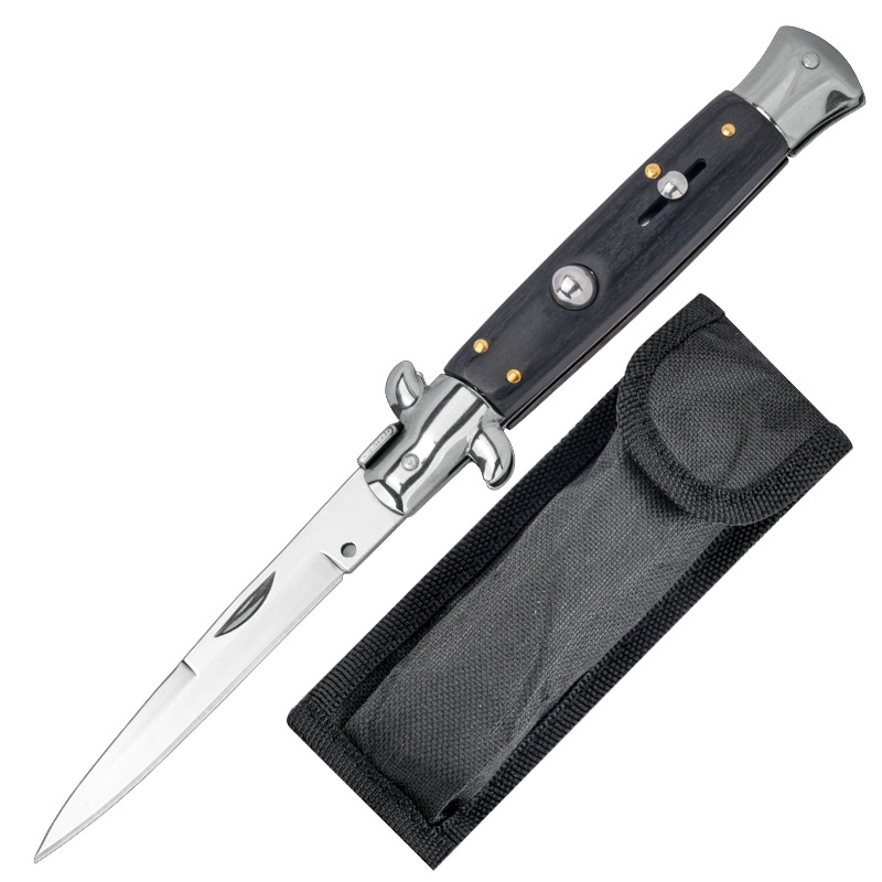 Multifunctional folding box opener knife with resin and wood handle options - Black wood