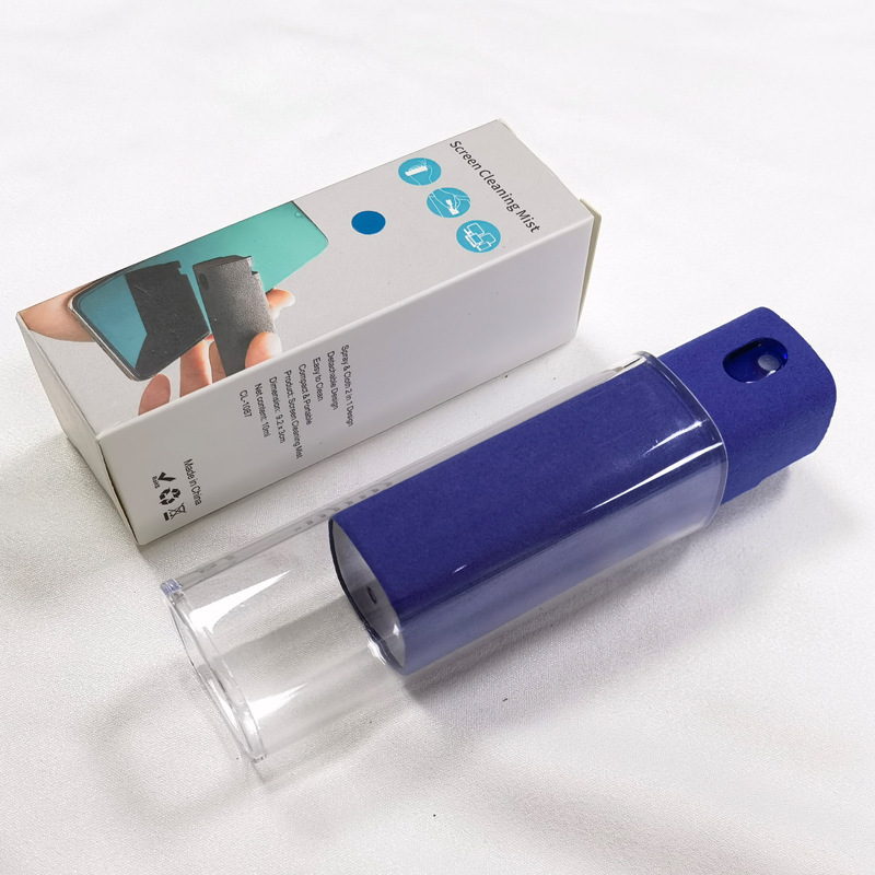 Portable screen cleaner spray with built-in microfiber wipe - Violet Blue-With shell
