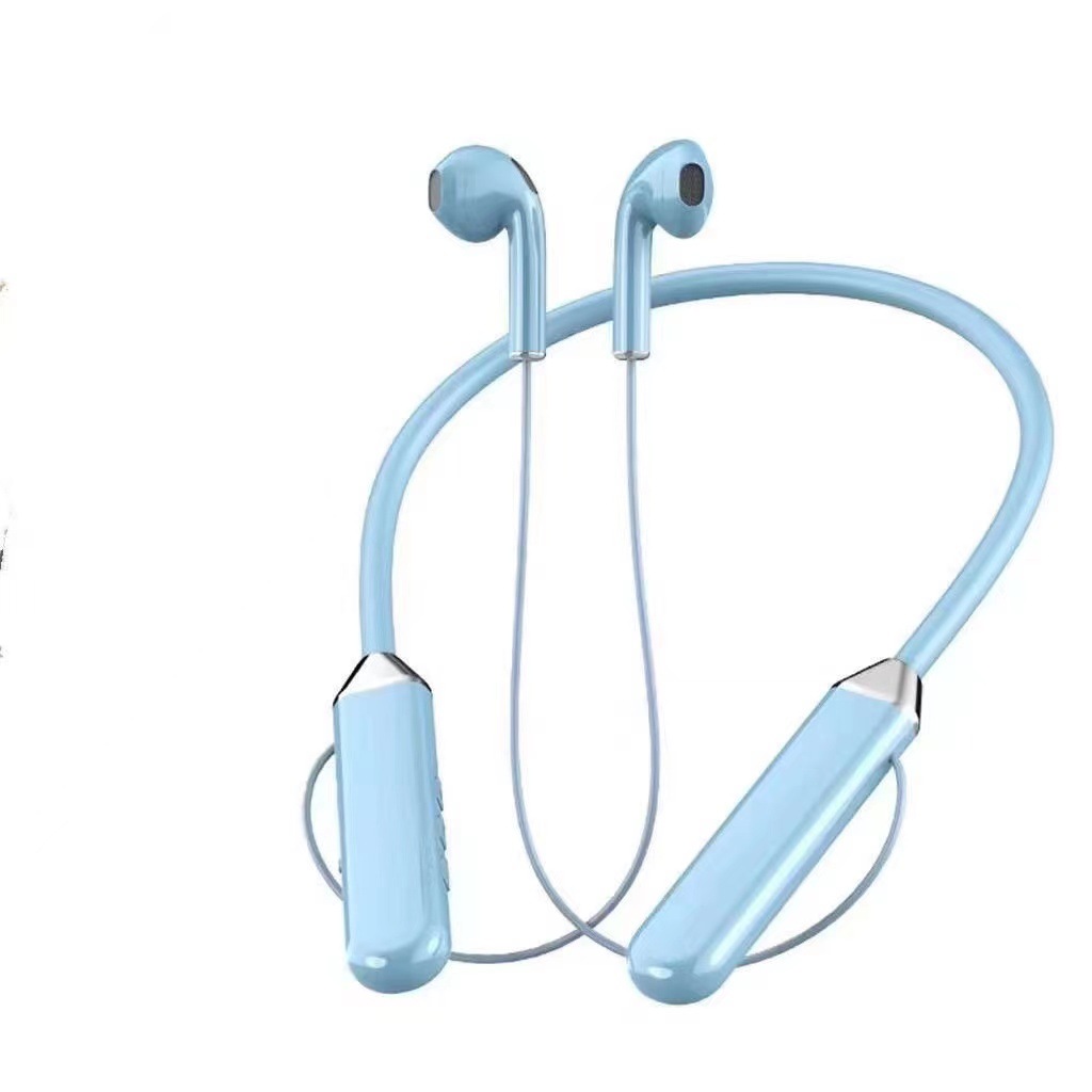 Neckband Bluetooth in-ear sports earphones with charging cable - Sky Blue Bag