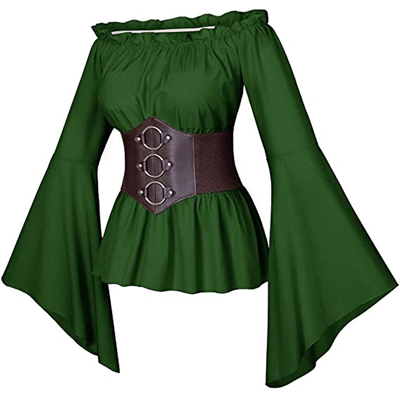 Medieval-style women's pirate shirt cosplay costume - Green-S
