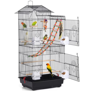 Black 39-inch H-shaped metal bird cage for small birds - Main product view