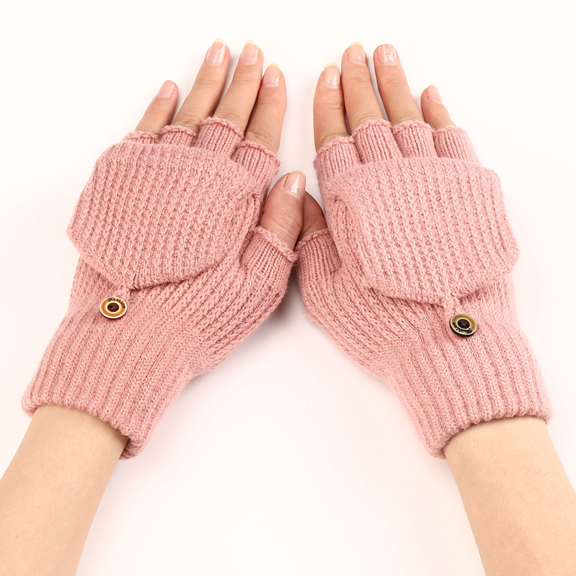 Striped jacquard knitted warm gloves in assorted colors - Pink-Free Size