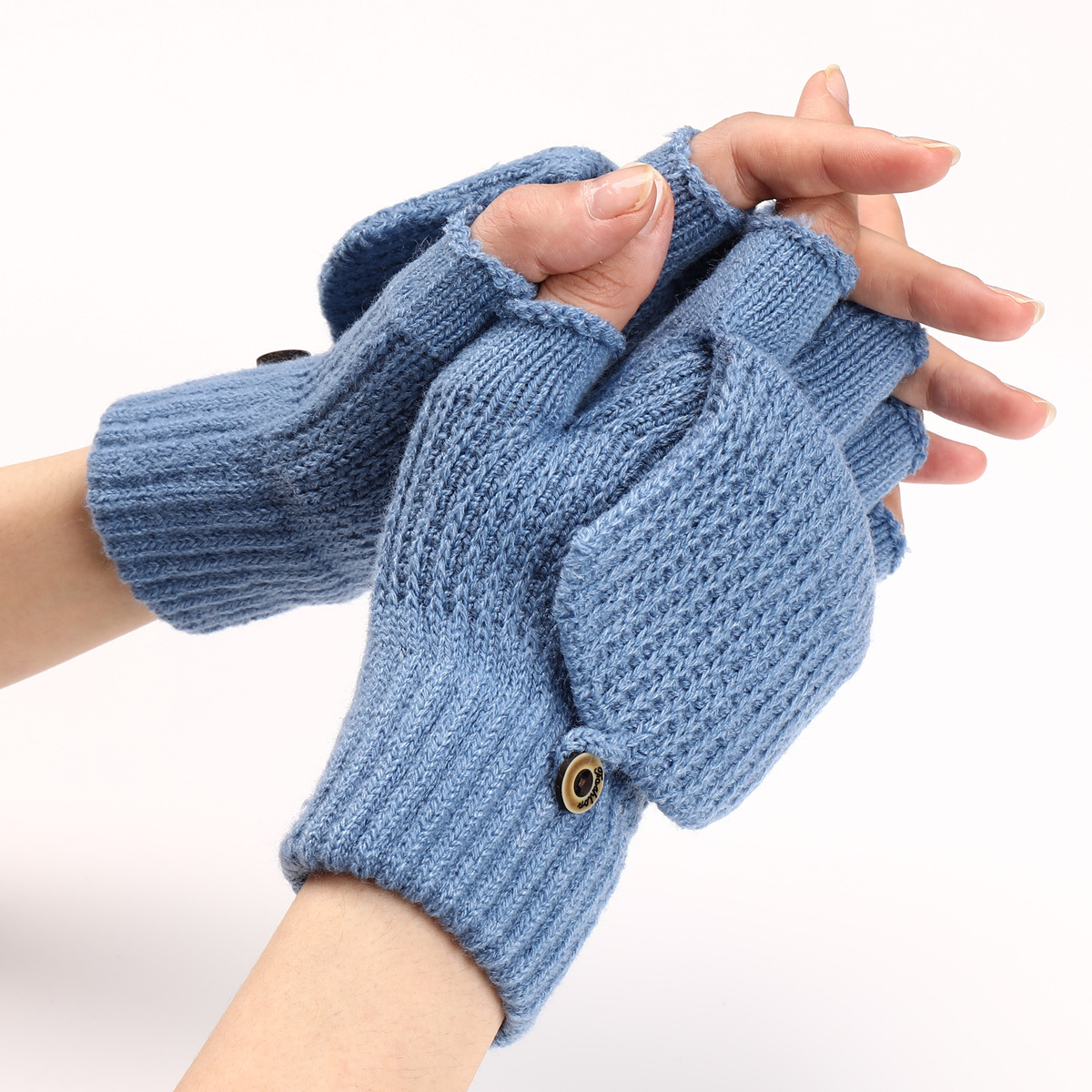 Striped jacquard knitted warm gloves in assorted colors - Peacock Blue-Free Size