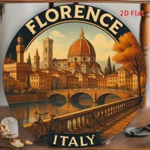 Florence Italy cityscape metal wall sign featuring the Duomo Cathedral and Ponte Vecchio - Main product view