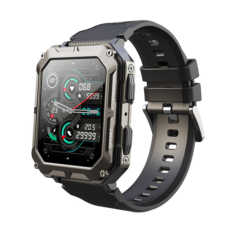 Black and orange Bluetooth smartwatch with 1.83-inch HD screen and silicone strap - Black
