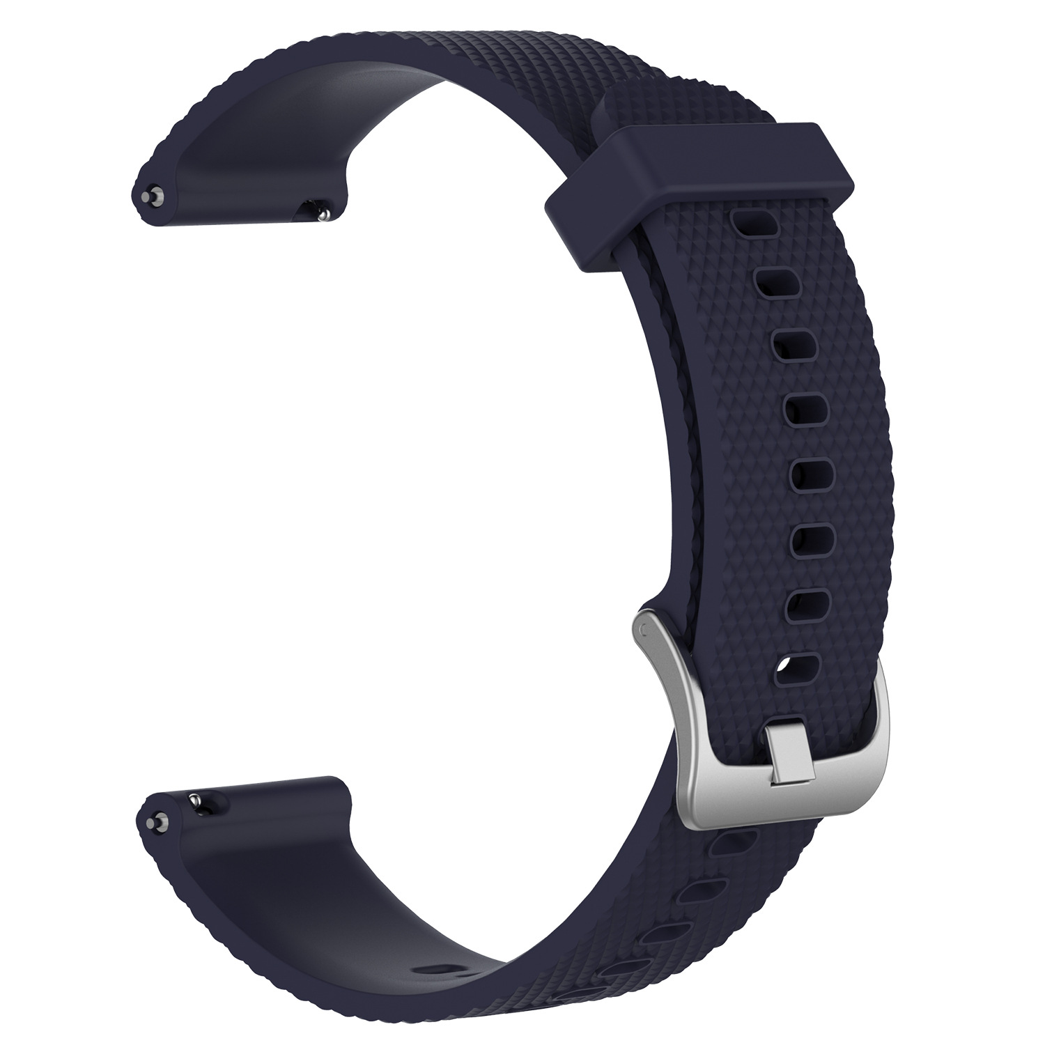 Textured 20mm silicone sports watch strap with steel buckle - Navy Blue-Plus Size 20mm Width