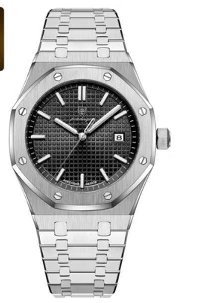 42mm water-resistant quartz calendar watch with mineral glass and butterfly double buckle - Silver black