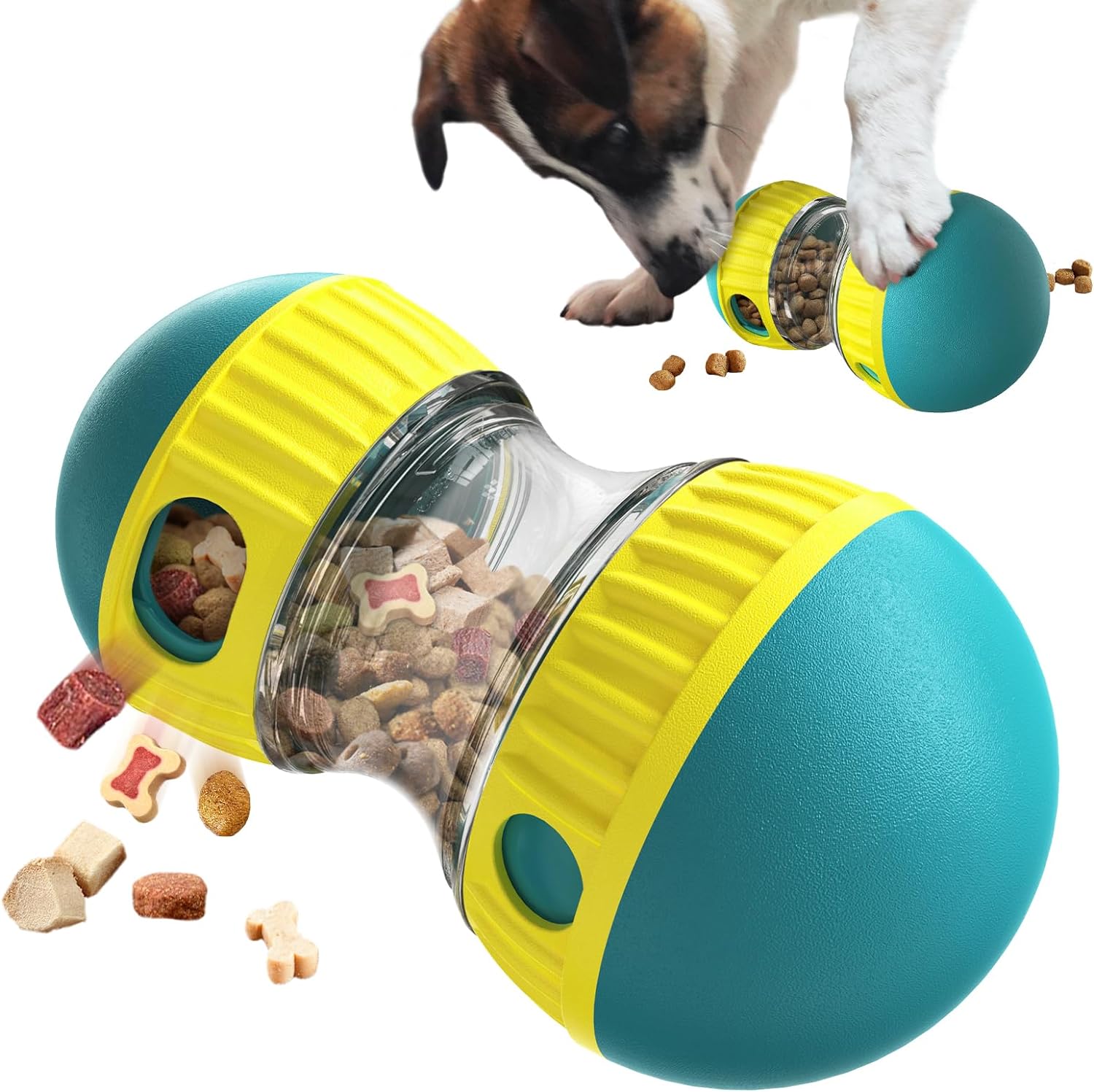 Slow feeder dog puzzle ball with adjustable treat dispensing openings - Main product view