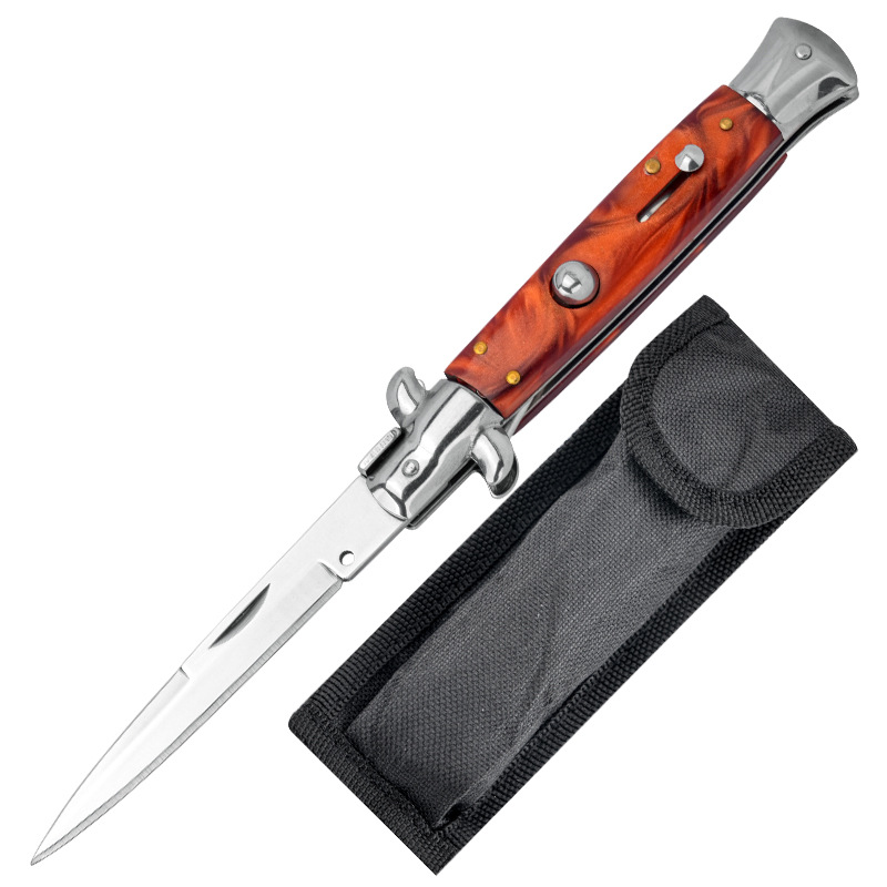 Multifunctional folding box opener knife with resin and wood handle options - Red resin