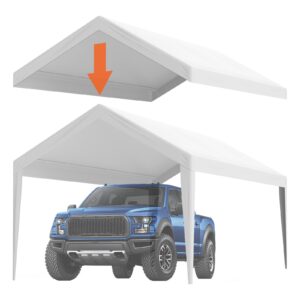 White 10 x 20 ft carport replacement canopy cover with elastic ball bungees - Main product view