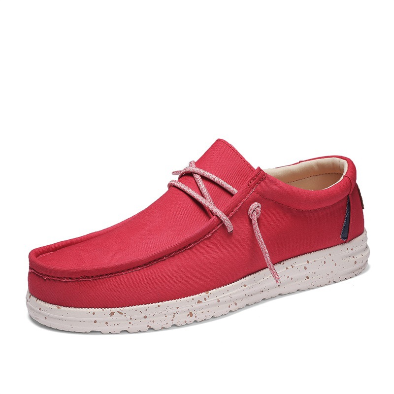 Men's canvas loafers in blue, red, and yellow with round toes and flat heels - Red-40