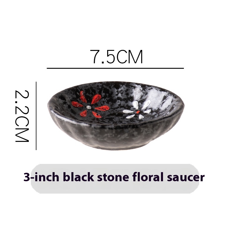 Retro round porcelain seasoning dish with underglaze finish - Blackstone Flower Sauce Dish