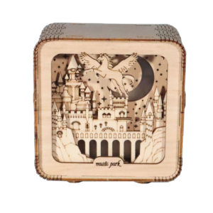 3D wooden Pegasus castle puzzle model kit with night-light design - Main product view