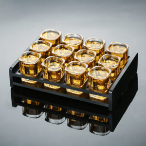 Small baijiu glass cup set with optional wine rack - Main product view