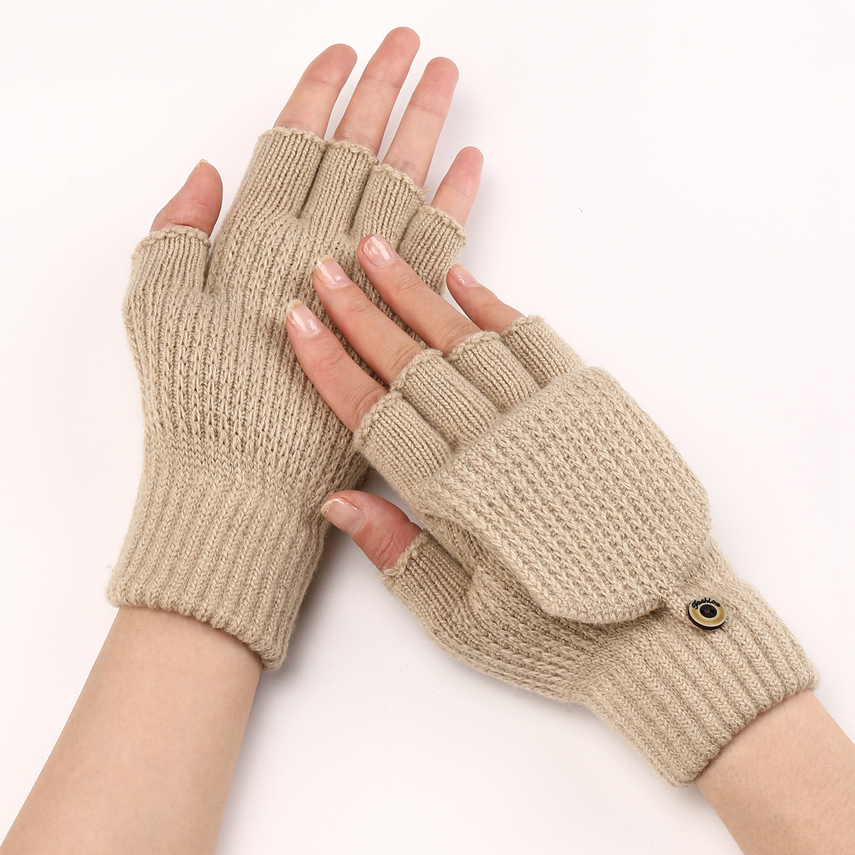 Striped jacquard knitted warm gloves in assorted colors - Apricot-Free Size