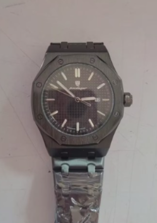 42mm water-resistant quartz calendar watch with mineral glass and butterfly double buckle - Black