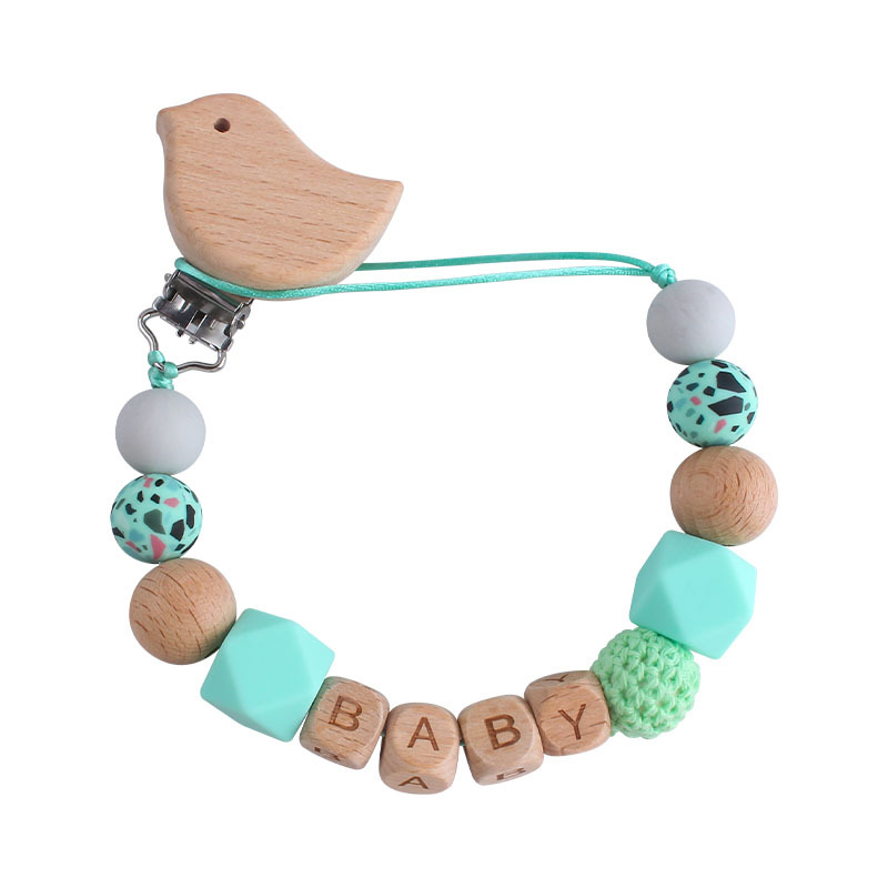 Cartoon animal beech baby pacifier clip in assorted colors - Green