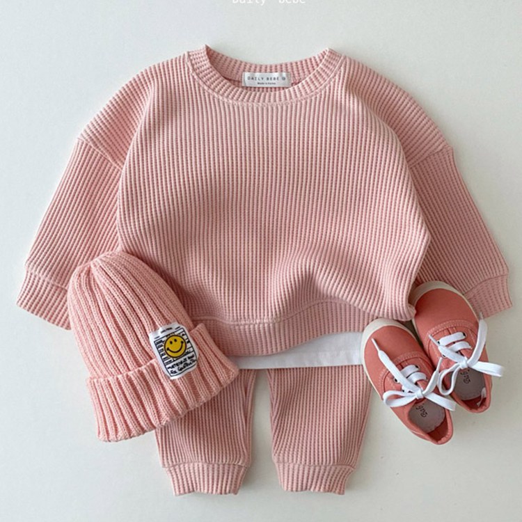 Cotton baby and kids two-piece trouser set with long-sleeve pullover top - Pink suit-80cm