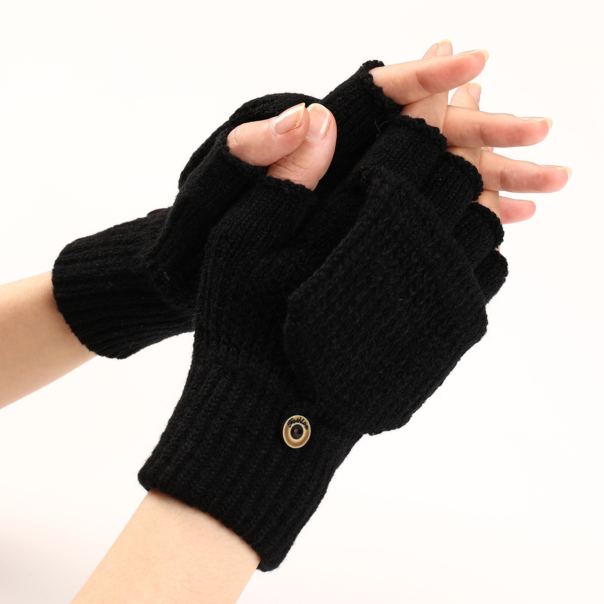 Striped jacquard knitted warm gloves in assorted colors - Black-Free Size