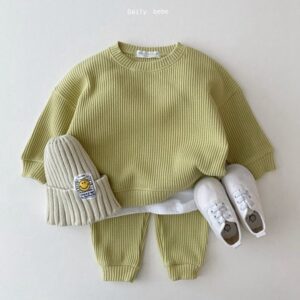 Cotton baby and kids two-piece trouser set with long-sleeve pullover top - Main product view