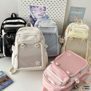 Women’s nylon backpack with solid-color patchwork design and curved shoulder straps - Main product view