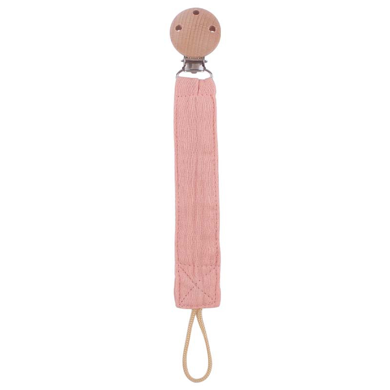 Cotton and hemp pacifier clip with silicone beads - Meat pink